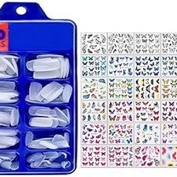 Calitate24 [Artificial] [Nail]s Set With [Glue] Acrylic Fake [Nail]s Set Of 100 Pcs and [Artificial] [Nail] [Glue] 3gm with [Nail] Art Sticker-46