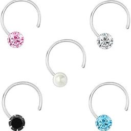 Peenzone 92.5-925 Sterling Silver Cubic Zirconia AD Multi Color Stud Nose Pin Combo Set for Women Girls-picture-22