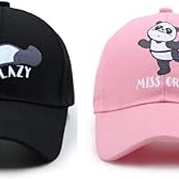 Matching Couple Baseball Caps, Mr Lazy and Miss Crazy Panda Design,-image-21
