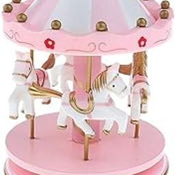OM KRAFT Plastic and Metal Merry-Go-Round Rotating Small Carousel Wind Up Music Box with Flying Horse Fairground for Kids (Pink) - Musical Toy-image-45