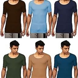 DIXCY Plain/Solid Assorted Cotton Half Sleeve Men's Vest - Pack of 6 (#Josh-Fine-RNS-90 CM) (Color May Vary)-picture-13