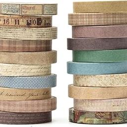 HASTHIP® 20Rolls Vintage Washi Tape Set, 0.7cm x 3m Narrow Washi Tape DIY Scrapbooking Decoration, Retro Decorative Antique Patterns Masking Tapes for Arts, DIY Crafts, Journals, Planners, Scrapbook-18