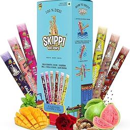 Skippi All Desi Flavour Ice Pops Box - Kala Khatta, Rose, Jaljeera, Imli, Chilli Guava, Aam Panna - 12 x 70ml - 100% Natural Ingredients, No Artificial Additives, 2 Sets of 6 Flavours-0