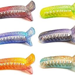 Multicolor Printed Big Size Banana Clip for Girls & Women Acrylic Material No Slip Grip, Pack of 6 (Multicolour)-38