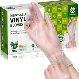 SWIFTLITE Disposable Vinyl Gloves, 100-Count Food Safe Gloves, Latex-Free Powder-Free Clear Plastic Gloves for Cooking, House Cleaning, Food Prep, 3-mil, Medium-29