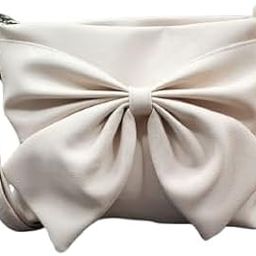 Ladies Crossbody Handbag with Large Bow Detail, Beige Faux Leather, Multiple Zip Compartments, Adjustable Strap II Handbag for Girls & Women II-image-105