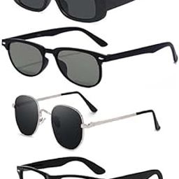 Unisex Retro, Round, Rectangle Sunglasses For Women And Men | Stylish Classic Shades Black, Clear | Latest Branded Combo Offer Pack UV400 Protection Fashion Glasses With Box #1121-picture-36