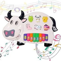 Cow Piano Keyboard for Kids Music Instrument for 2 - 5 Years Real Hippo Cow Toy Acoustic Pino Paino piyano Girl Musical 1+ panio Toys piona payano peano Piano Kids Years Sound Drum of Age 2-5+ Rhymes-image-2