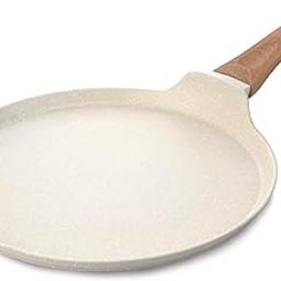 BERGNER Ivory Granite Non-Stick 28cm Dosa Tawa, 3-Layer Marble Healthy Coating, Large Tawa, Wooden Soft Touch Rivetless Handle, PFOA Free, Less Oil, Forged Aluminium - Induction and Gas Stove Ready-image-8