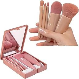 Swejos Travel Size Makeup Brushes Set Mini Makeup Brushes, Small Complete Function Cosmetic Brushes Kit with Case and Mirror Perfect for On The Go, 5PC (Pink)-image-18