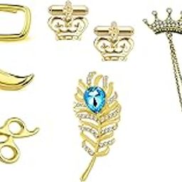 Gold Plated Men'S Jewellery Combo Of 3 Alloy Tie Pins, 1 Cufflinks, 2 Indo Western Lapel Pin Brooch Studded With Multi Colour (Blue;White) Crystal Stones For Girls And Women CO1000392-image-13