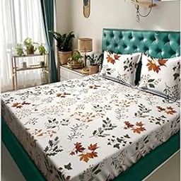 Klotthe OffWhite Floral 300 TC Cotton Blend Super King Double Bedsheet in Book Fold Packing-image-11