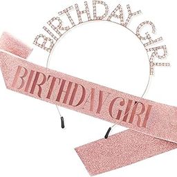 Party Propz Birthday Girl Sash and Crown - Rose Gold 2Pcs Birthday Decoration Items for Girl | Birthday Sash for Girls | Crown for Birthday Girl | Birthday Sash and Crown for Girls | Birthday Sash-5