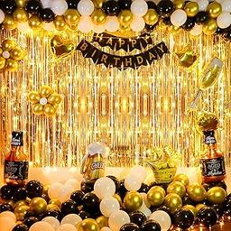 Party Propz Birthday Decoration Items - 53 Pcs, Happy Birthday Decoration Husband Wife | Golden Theme Birthday Decoration Items Boy Girl | Foil, Metallic Balloons, Curtain, Tape, Glue Dot for Decor-image-28