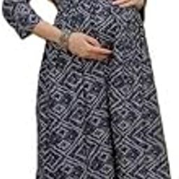 Maternity Dress, 3/4 Sleeves, Geometric Print, Navy Blue and White, Midi Length-image-37