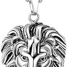 Men's Silver Lion Head Pendant Chain | Stainless Steel Necklace for Men | Bold Biker Jewelry, Street Style Pendant, Durable Silver Tone Chain-51