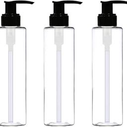 Premium Pet 200ml Empty Clear Plastic Bottles Refillable Travel Size Cosmetic Travelling Containers Small Leak Proof Squeeze Bottles with Pump Lock Option for Oil,Toiletries,Shampoo. (PACK OF 3)-8