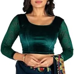 abhi Women's net Full Sleeves Blouse| Velvet Fabric with Regular fit| Readymade Stylish Blouse top-picture-1