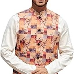 Men’s Printed Nehru Jacket – Multicolor Art Block Design Modern Ethnic Wear |Traditional Indian Ethnic Wear for Weddings, Puja & Festive Occasions-image-2