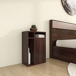 DF2H Bedside Table | 1 Year Warranty | Contemporary & Slim Bedside Table, Chiyo, Side Table Nightstand Walnut Colour (Melamine Finish)-picture-32