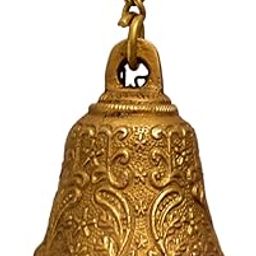 Purpledip Brass Hanging Bell: Gold Color Chime for Home Temple, Door, Hallway, Porch Or Balcony; Unique Decor Gift, Chain Length 15 Inches (10783)-14