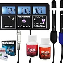 5-in-1 Water Quality Meter, PH EC CF TDS Temperature Multi-Parameter Water Quality Monitor with Backlight, Wall-mountable & Rechargeable, Water Quality Tester for Aquariums, Hydroponics, Lab-26