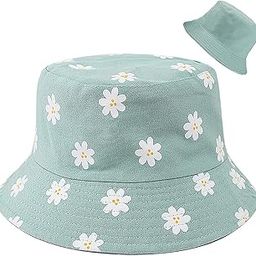 Sun Hat for Girls Women Reversible Hiking Bucket Hat Fashion Mint Green Daisy Flower Bucket Breathable Cotton Wide Brim Casual Sun Fishman Summer Gift-image-64