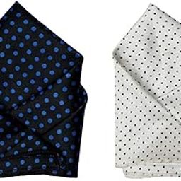 Men’s Satin Pocket Square Combo – Black with Blue Polka Dots & White with Black Polka Dots-image-96