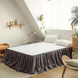 BISELINA French Linen Bed Skirt with Pleated Frills 14-Inch Tailored Drop Natural Flax Cotton Blend Dust Ruffle Soft Cozy Farmhouse Bedding (14" Full, Ruffle Dark Grey)-image-47