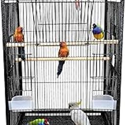 Buraq 30 Inch Large Bird Cage, Includes Locking Casters & Bird Cage Accessories, for Small & Medium Types of Birds (Large - Black)-picture-13