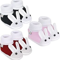 0 To 6 Months Baby Boys & Girls Pack of 3 Pair Cotton Rabbit Face Slip On Baby Booties-image-120