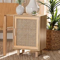GF Furniture Black Wooden Nightstand | Cane Drawer & Door | 1 Drawer 1 Cabinet | 22” Tall | Solid Wood Side Table | Rattan Storage Cabinet-image-21