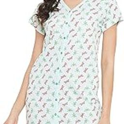 Women's Cotton Button Me Up Dragonfly Print Sleep Shirt Knee Length Nighty-image-56