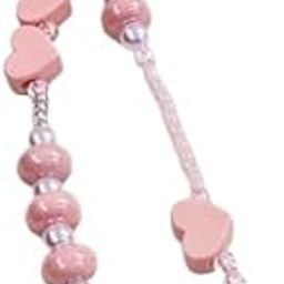 2 pcs Phone Charm Fixed Beads Pearl Chains Beaded Phone Lanyard Wrist Strap,Cute Pink Peach Phone Charm Strap with Pearl Beads and Heart Pendant, Kawaii Design-picture-12