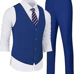 Men's Suits 2 Pieces Vest+Pants Set V-Neck Slim Fit Casual Waistcoat Suit-image-57