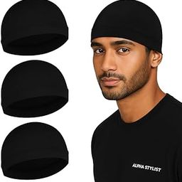 ALPHA STYLIST Skull Caps for Men – Cotton Helmet Inner Cap, Sweat-Wicking Cooling Head Cap, Breathable Hair Cover, Cycling Skull Cap for Bikers, Running, Outdoor Sports – Black-image-51