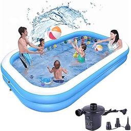 Acqua Scape 7 Feet Rectangular Inflatable Pool with Electric Pump Full-Sized Swimming with Family Bathtub for Kids Adults Outdoor Backyard Garden Summer Party (Blue)-14