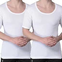 Men's White Cotton Undershirt Half Sleeves, Pack of 2-image-86