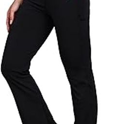 Premium Flare Gym Pants High Waist Stretchable Flared Leggings with Pockets Gym wear/Active Wear Tights Yoga Pants Zumba/Dance Womens Workout Tights Gym Tight Black-23