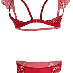 Women's Sexy Lace Front Open Half Shoulder Bra and Panty Lingerie Set Free Size-image-79