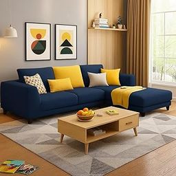 Sleepify Minossa 4 Seater Fabric RHS L Shape Sofa Set (Blue)-image-1