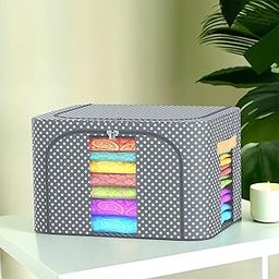 Kuber Industries 66 Liter Clothes Storage Box | Wardrobe Organizer | Parachute Steel Frame Drawer Organizer | Waterproof Underbed Storage Bag | Storage Box for Blankets | Dot Print | Grey-image-20