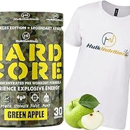 Hulk Nutrition Hardcore Pre-Workout with Beta-Alanine, Creatine Monohydrate, L-Citrulline, L-Arginine & AAKG for Lean Muscles Building, Strength, Mental Focus, Energy | Explosive, Powerful & Hyper Pumps | Caffeinated Fuel Punch for Men, Women & Athletes [30 Servings, Green Apple] Free Gym Sports T-Shirt-image-37