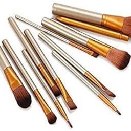 MeeTo Makeup Brush/Set 12 Bridal Makeup Brushes/Portable Makeup Brushes Set for Eyeshadow Eyeliner Eyebrow Lip Cosmetic Tools Kit- 12 Brushes (Golden)-picture-53