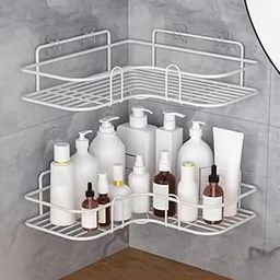 Oslen Multipurpose Bathroom/Kitchen Corner Storage Organizer Wall Mounted Rack Shelf Shower Caddy (No Drilling - Shelf Adhesive) Bathroom Accessories Storage Rack (Pack of 1) (White)-8