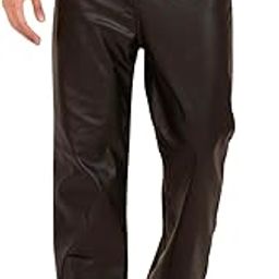 Mens Brown Solid Trouser - Mid Faux Leather Trouser (9981)-image-89