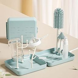 Tony Stark 6-in-1 Baby Bottle Cleaning Brush Set - Includes Silicone Bottle Brush, Nipple Cleaner, Straw Brush, Soap Dispenser, Storage Box, Bottle Drying Rack | Silicone Bristles (Plain Box - Green)-36