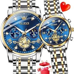 Couple Watch Set - His & Her Matching Watches with Luxury Diamond Accents - Romantic Valentine's Day Stainless Steel Original Quartz Men's and Women's Watch Lovers Set-49