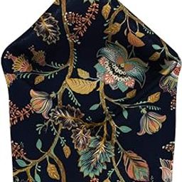Navy Blue Floral and Leaf Print Printed Italian Pocket Square for Men and Boys, for traditional Indian Wear like Bandhgala and Modi Jacket-image-99