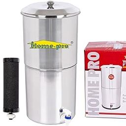 Home-Pro - Gravity Water Filter and Purifier | 24 Liters Total Capacity (12L Bottom & 12L Top) Made with Stainless Steel |Includes 2 Silver Activated Carbon Candle and Food Grade Plastic Tape-image-8